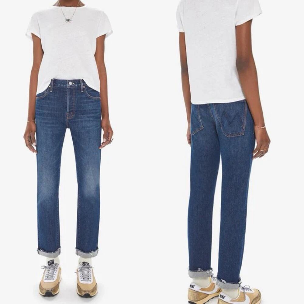 Mother Denim Relaxed Scrapper Cuff Ankle Fray Jeans Let's Wine About It - 29